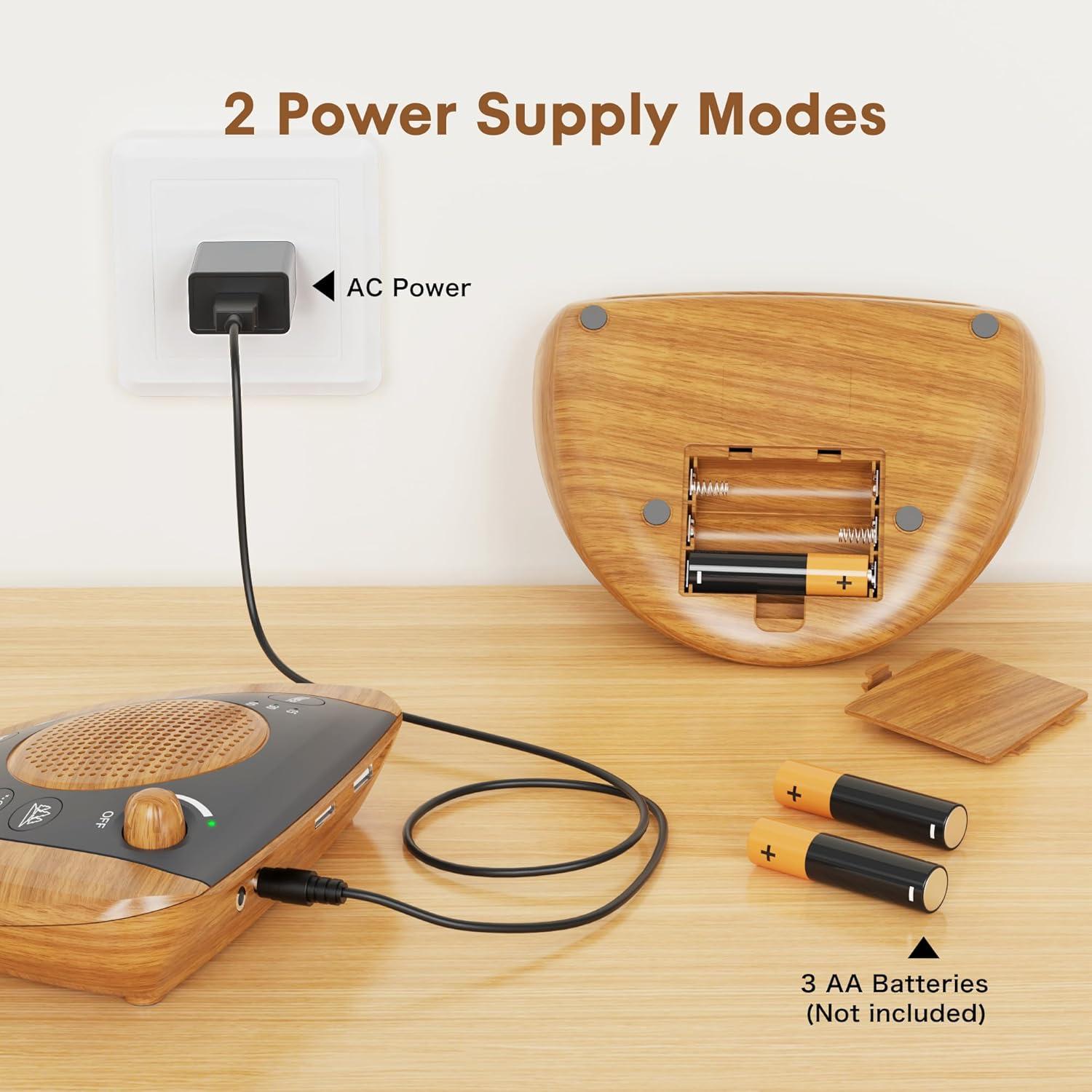 image:imageRaynic White Noise Machine Battery Powered Sound Machine Portable Sleep Machine with 24 Natural Soothing Sounds Timer USB Port Headphone Jack for Baby Kids Adults Travel Office Home SilverYellow Wood Grain