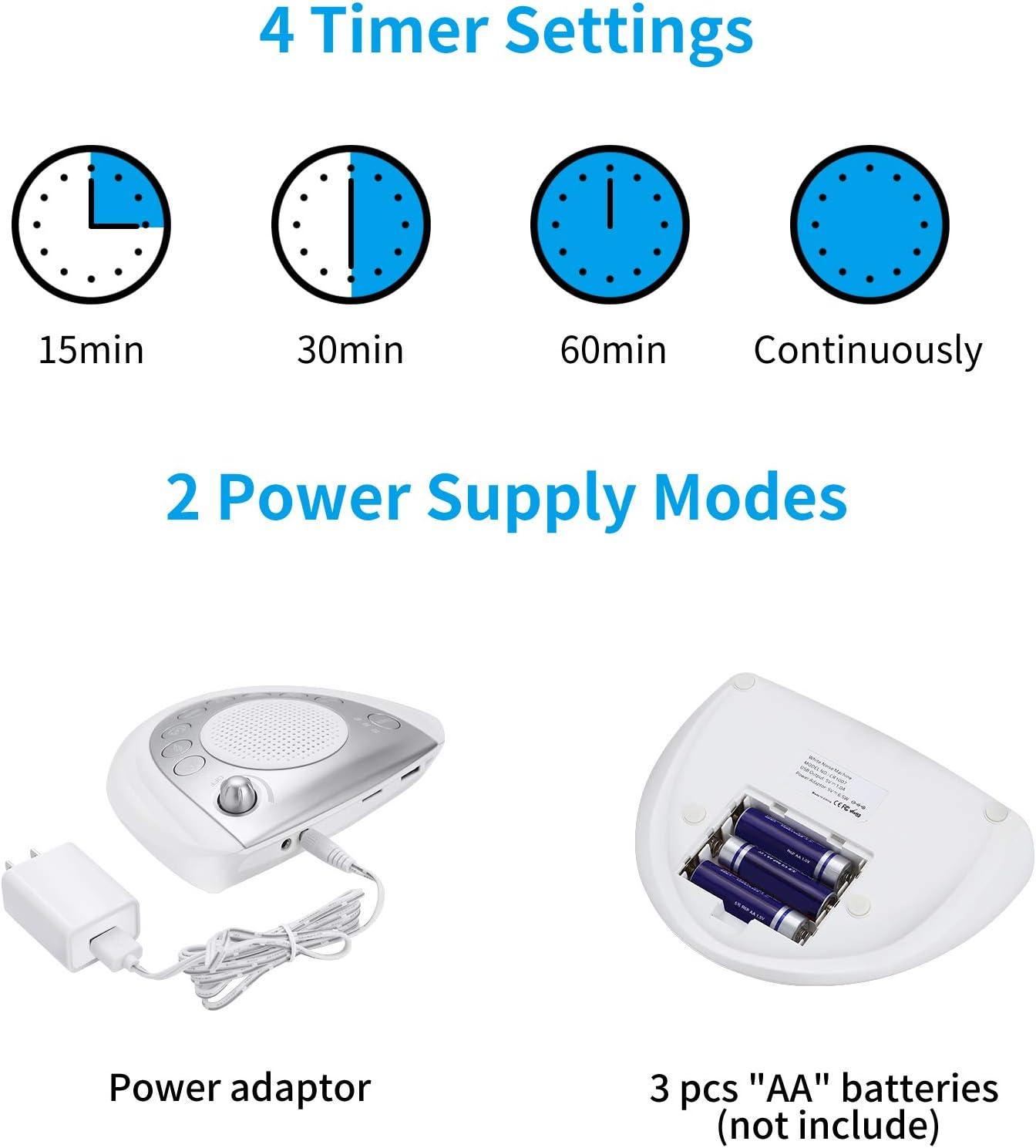 image:imageRaynic White Noise Machine Battery Powered Sound Machine Portable Sleep Machine with 24 Natural Soothing Sounds Timer USB Port Headphone Jack for Baby Kids Adults Travel Office Home SilverSilver