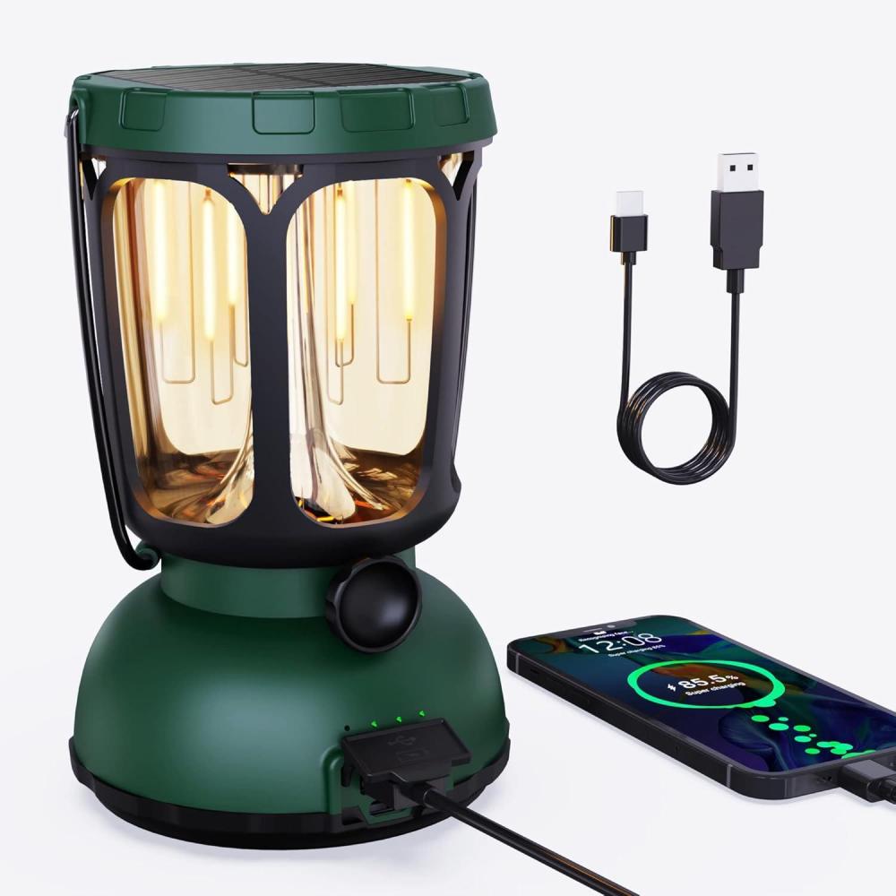 image:imageRaynic 6000 LED Camping Lantern 650LM Hand Crank Solar Battery Powered Rechargeable Lantern Emergency Lights for Home Power Failure Hurricane USB Cable IncludedGREEN