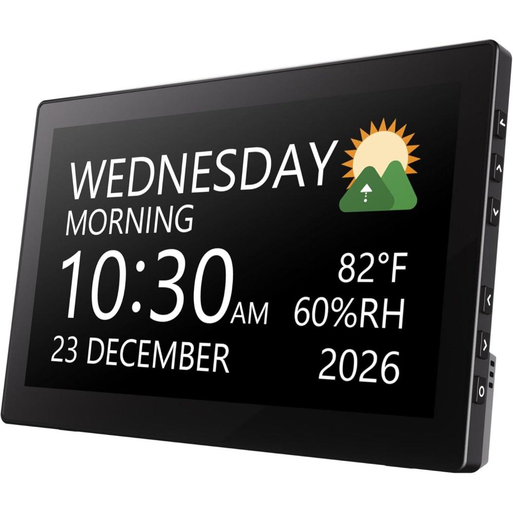 image:imageRaynic Digital Clock 101 Inch Large Display Calendar Clock with 12 Themes 20 Alarms 20 Reminders Auto Dimming 1224 Hours Indoor Temperature Humidity for Seniors Desk BlackBlack