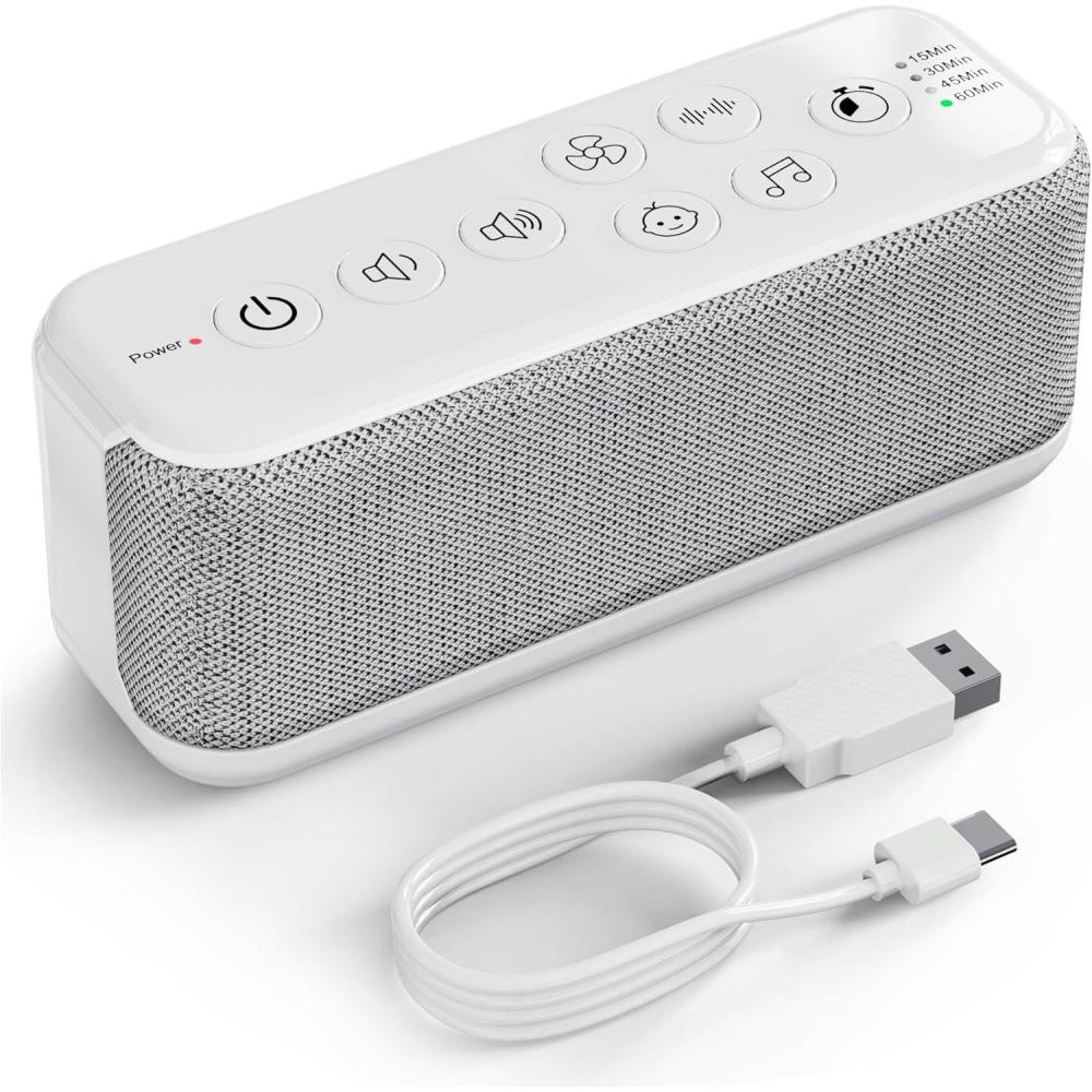 image:imageRaynic White Noise Machine 42 Soothing Sounds Noise Machine Rechargeable Battery Sound Machine with 8 Volumes 5 Timers TypeC Port Headphone Jack for Baby Adult Home Travel OfficeWhite