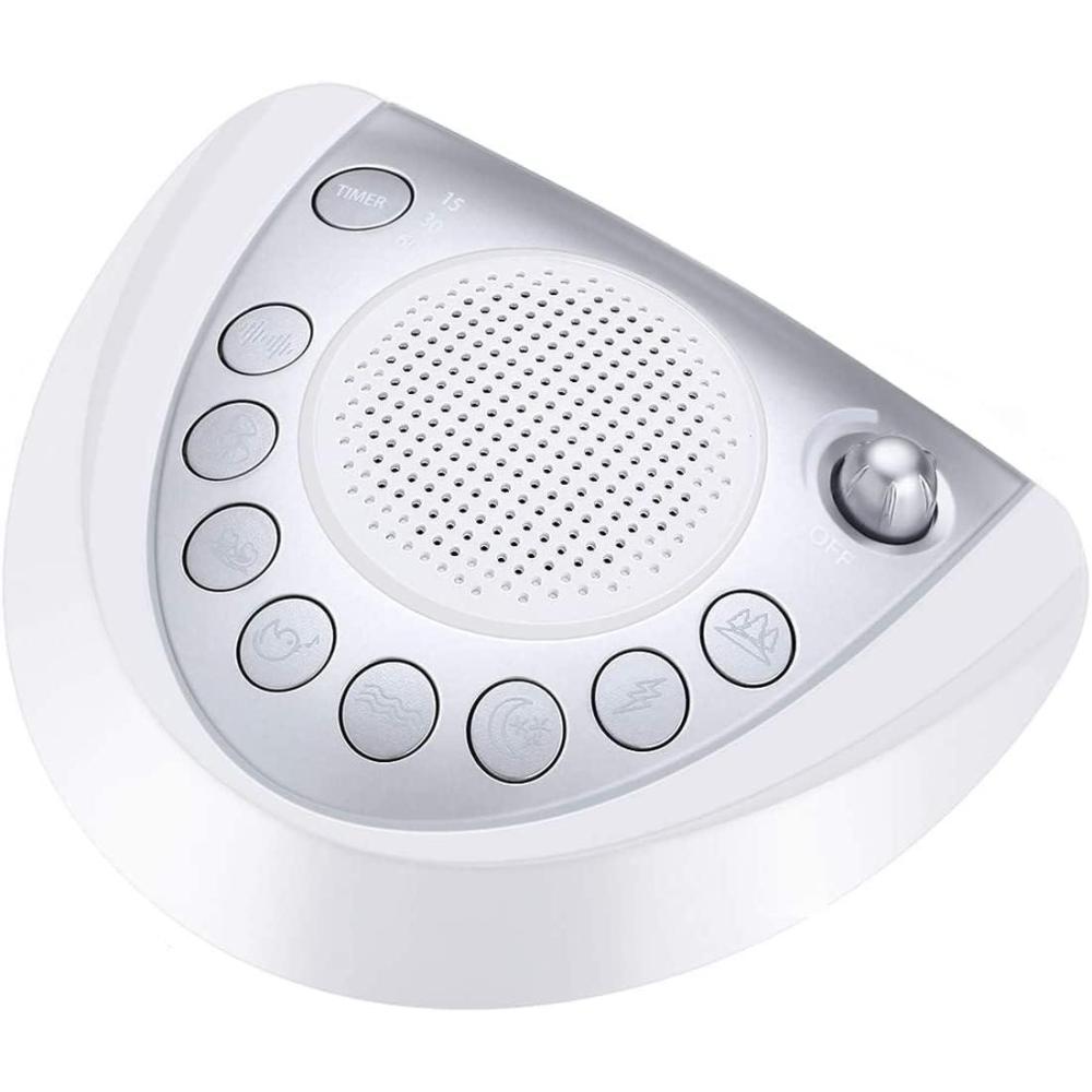 image:imageRaynic White Noise Machine Battery Powered Sound Machine Portable Sleep Machine with 24 Natural Soothing Sounds Timer USB Port Headphone Jack for Baby Kids Adults Travel Office Home SilverSilver