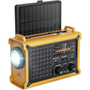 image:imageRaynic 12000mAh Emergency Weather Radio AMFMNOAA Solar Hand Crank Radio with 2X Panel USB amp USBC Charging LED Flashlight Reading Light amp SOS for Power Outages Hurricane Storms CampingYellow
