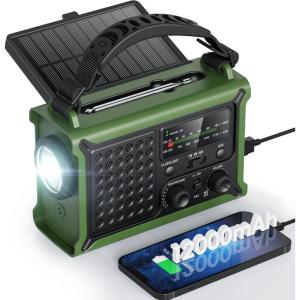 image:imageRaynic 12000mAh Emergency Weather Radio AMFMNOAA Solar Hand Crank Radio with 2X Panel USB amp USBC Charging LED Flashlight Reading Light amp SOS for Power Outages Hurricane Storms CampingOliveGreen
