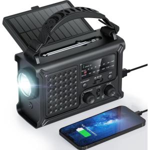 image:imageRaynic 12000mAh Emergency Weather Radio AMFMNOAA Solar Hand Crank Radio with 2X Panel USB amp USBC Charging LED Flashlight Reading Light amp SOS for Power Outages Hurricane Storms CampingBlack