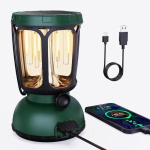 image:imageRaynic 6000 LED Camping Lantern 650LM Hand Crank Solar Battery Powered Rechargeable Lantern Emergency Lights for Home Power Failure Hurricane USB Cable IncludedGREEN