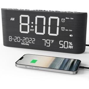 image:imageRaynic Alarm Clock 87 Inch Digital Clock Alarm Clock with USB and TypeC ChargerDual AlarmsTemperature HumidityDate 5 Adjustable Volume and 5 Dimmer for Bedroom Living Room Office GreyDark Grey
