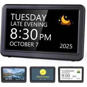 image:imageRaynic Date Clock Digital Clock with 12 Themes 20 Alarms 20 Reminders SemiAutomatic Dimming 1224 Hours Auto DST Clock for Seniors Desktop Office Students Black 7 InchesBlack