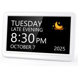 image:imageRaynic Date Clock Digital Clock with 12 Themes 20 Alarms 20 Reminders SemiAutomatic Dimming 1224 Hours Auto DST Clock for Seniors Desktop Office Students Black 7 InchesWhite