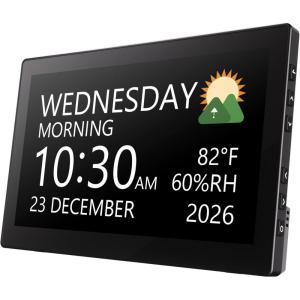 image:imageRaynic Digital Clock 101 Inch Large Display Calendar Clock with 12 Themes 20 Alarms 20 Reminders Auto Dimming 1224 Hours Indoor Temperature Humidity for Seniors Desk BlackBlack