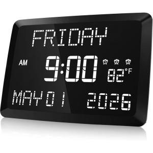 image:imageRaynic Digital Clock 115 Large Display Calendar Clock with Day and Date Indoor Temperature Adjustable Brightness Snooze1224H DST for Home Office ElderlyWhite Font