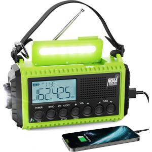 image:imageRaynic Weather Radio 5000mAh18500mWh NOAA Weather Radio Solar Hand Crank Emergency Radio with AMFMSWNOAA Weather Alert Flashlight Reading Lamp Cell Phone Charger and SOS SirenGreenLCD Display