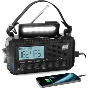 image:imageRaynic Weather Radio 5000mAh18500mWh NOAA Weather Radio Solar Hand Crank Emergency Radio with AMFMSWNOAA Weather Alert Flashlight Reading Lamp Cell Phone Charger and SOS SirenBlackLCD Display
