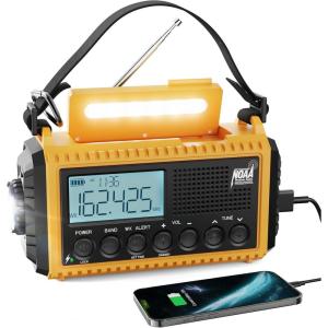 image:imageRaynic Weather Radio 5000mAh18500mWh NOAA Weather Radio Solar Hand Crank Emergency Radio with AMFMSWNOAA Weather Alert Flashlight Reading Lamp Cell Phone Charger and SOS SirenYellowLCD Display