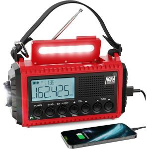 image:imageRaynic Weather Radio 5000mAh18500mWh NOAA Weather Radio Solar Hand Crank Emergency Radio with AMFMSWNOAA Weather Alert Flashlight Reading Lamp Cell Phone Charger and SOS SirenRedLCD Display
