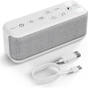 image:imageRaynic White Noise Machine 42 Soothing Sounds Noise Machine Rechargeable Battery Sound Machine with 8 Volumes 5 Timers TypeC Port Headphone Jack for Baby Adult Home Travel OfficeWhite
