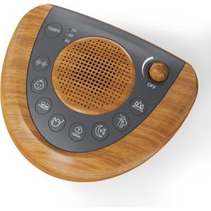 image:imageRaynic White Noise Machine Battery Powered Sound Machine Portable Sleep Machine with 24 Natural Soothing Sounds Timer USB Port Headphone Jack for Baby Kids Adults Travel Office Home SilverYellow Wood Grain